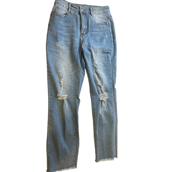 Levi Strauss Womens Jeans Slim Straight Leg High Rise Distressed Blue Size 25 - Picture 1 of 8
